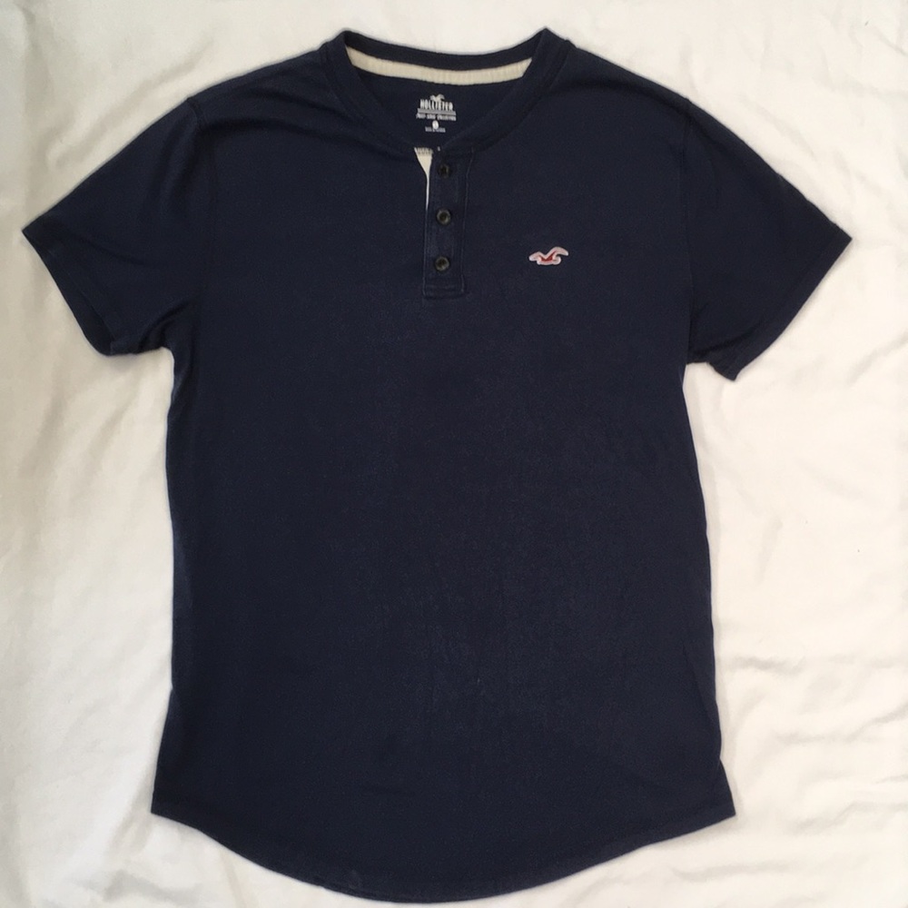 Navy Blue Hollister Button-Up T-Shirt